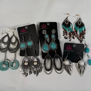 Turquoise Silver Southwestern Dangle Earrings Grab Bag Boho Fashion Jewelry 10PC